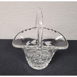Galway Irish Crystal Handled Basket with Diamond and Etched Leaf Pattern